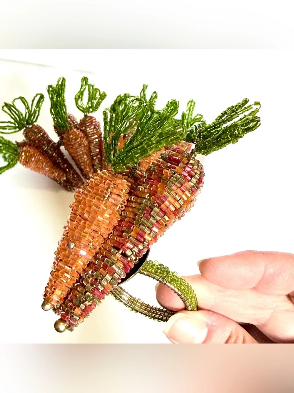NWT Vintage Pier 1 Beaded Carrot Napkin Rings Set of 5 Easter Spring